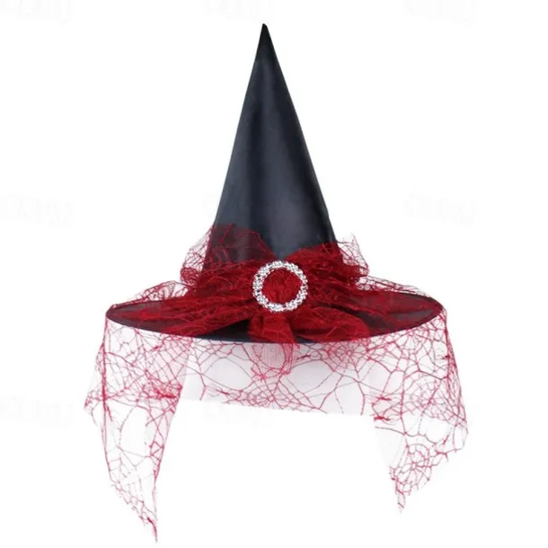Halloween Witch Hat With Spider Web Veil Women's Costume Party Hat Wizard Hat Magician Halloween Headdress Party Hat Halloween Hat Witch Decoration Props Adult Children Cosplay Witch Gauze Headdress