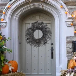 Halloween Wreath with Lights, Lighted Garland, Halloween Wreaths for Front Door,Black Bat for Front Door Outdoor Decorations Spooky Glitter Home Party Props Decor