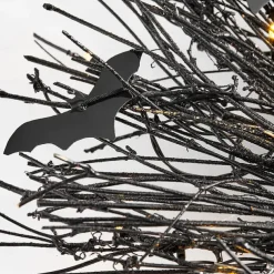 Halloween Wreath with Lights, Lighted Garland, Halloween Wreaths for Front Door,Black Bat for Front Door Outdoor Decorations Spooky Glitter Home Party Props Decor