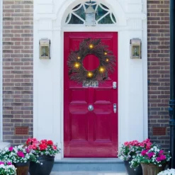 Halloween Wreath with Lights, Lighted Garland, Halloween Wreaths for Front Door,Black Bat for Front Door Outdoor Decorations Spooky Glitter Home Party Props Decor