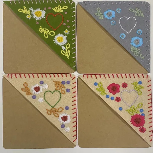 Hand Embroidered Corner Bookmark, Valentine's Day Heart Design Gift, Cute Flower Letter Embroidery, Felt Triangle Page Corner Handmade Bookmark, Decorative Bookmarks for Book Lovers
