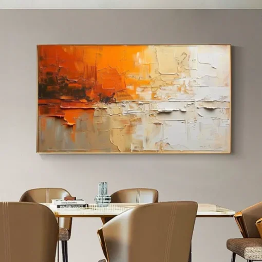 Hand Paint Abstract Orange Minimalist Oil Painting On Canvas Original Modern Textured Wall Art Custom Concise Painting Large Living Room Home Decor No Frame