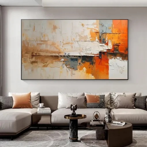 Hand Paint Abstract Orange Minimalist Oil Painting On Canvas Original Modern Textured Wall Art Custom Concise Painting Large Living Room Home Decor No Frame