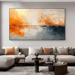 Hand Paint Abstract Orange Minimalist Oil Painting On Canvas Original Modern Textured Wall Art Custom Concise Painting Large Living Room Home Decor No Frame
