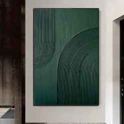 Hand painted White Abstract Painting on Canvas handmade 3D Textured Wall Art Green Modern painting for handmade Canvas Art painting for Living Room Decor Trendy artwork Home Decor Hotel Art Piece