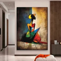 Hand Painted Abstract Painting Texture Girl Original Oil Paintings on Canvas as Personalized Gift Modern Wall Decor Fashion Girls Rolled Canvas (No Frame)