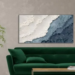 Hand painted 3D Earth Tone painting handmade Minimalist Ocean Painting on Canvas Textured Wall Art Sea Wave Painting Wabi-Sabi art Wall Art painting Morden Art for Bedroom Wall Decoration