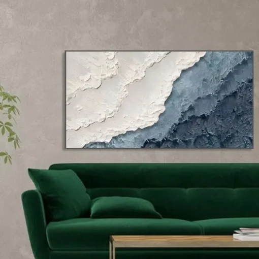 Hand painted 3D Earth Tone painting handmade Minimalist Ocean Painting on Canvas Textured Wall Art Sea Wave Painting Wabi-Sabi art Wall Art painting Morden Art for Bedroom Wall Decoration