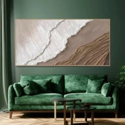 Hand painted 3D Earth Tone painting handmade Minimalist Ocean Painting on Canvas Textured Wall Art Sea Wave Painting Wabi-Sabi art Wall Art painting Morden Art for Bedroom Wall Decoration