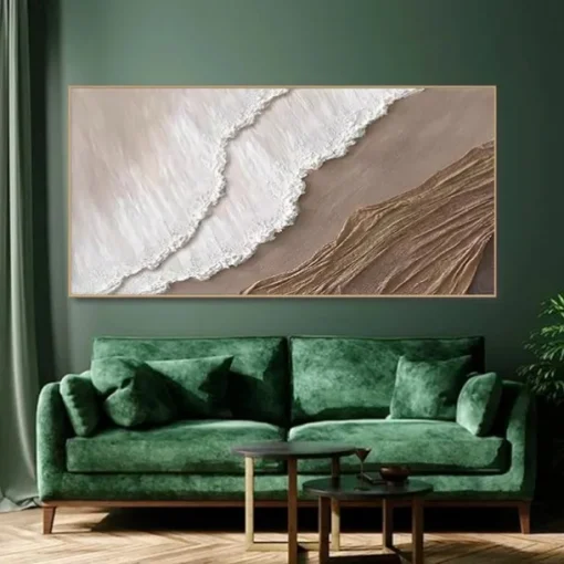 Hand painted 3D Earth Tone painting handmade Minimalist Ocean Painting on Canvas Textured Wall Art Sea Wave Painting Wabi-Sabi art Wall Art painting Morden Art for Bedroom Wall Decoration