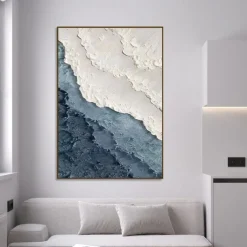 Hand painted 3D Earth Tone painting handmade Minimalist Ocean Painting on Canvas Textured Wall Art Sea Wave Painting Wabi-Sabi art Wall Art painting Morden Art for Bedroom Wall Decoration