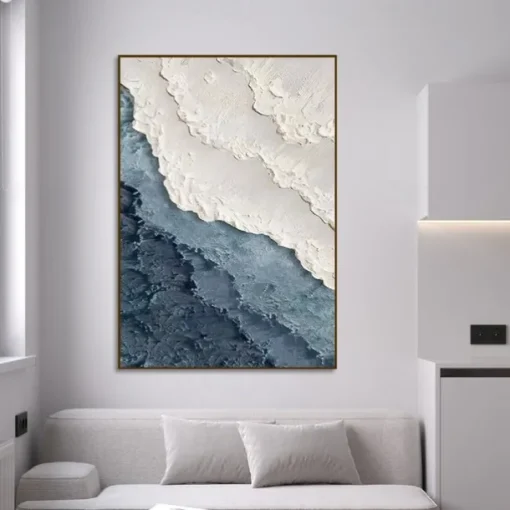 Hand painted 3D Earth Tone painting handmade Minimalist Ocean Painting on Canvas Textured Wall Art Sea Wave Painting Wabi-Sabi art Wall Art painting Morden Art for Bedroom Wall Decoration