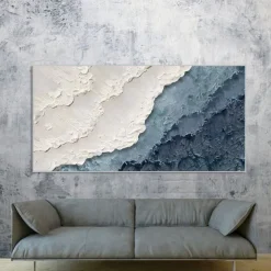 Hand painted 3D Earth Tone painting handmade Minimalist Ocean Painting on Canvas Textured Wall Art Sea Wave Painting Wabi-Sabi art Wall Art painting Morden Art for Bedroom Wall Decoration
