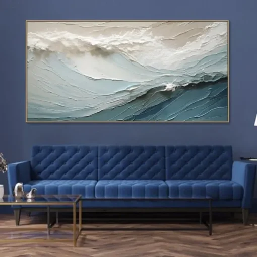 Hand painted 3D Textured Painting on Canvas handmade Blue ocean oil painting Minimalist Painting Sea Wave Painting Wabi-Sabi artwork Wall Art painting Morden Art Bedroom Wall Decor Fashion Art