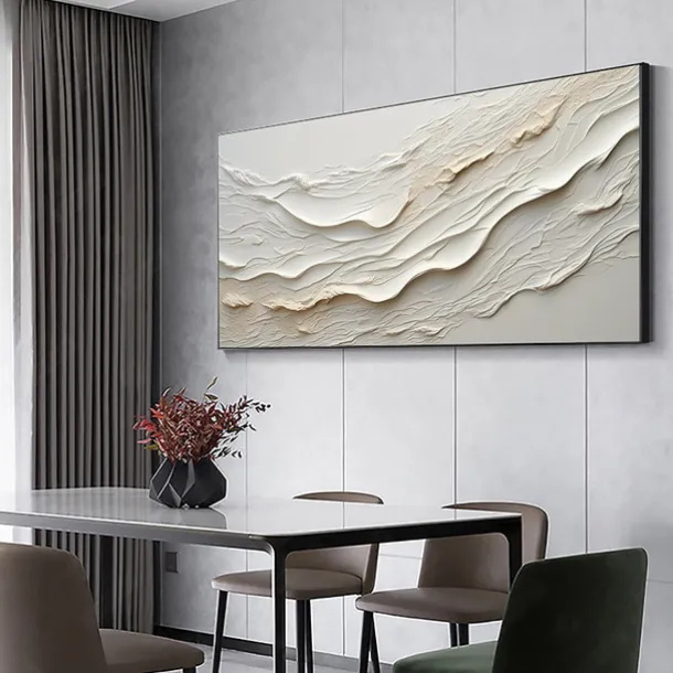 Hand painted Textured White Abstract Sandy Beach Oil Painting on Canvas handmade Original Blue Ocean Painting Custom Art Decor for Living room Wall Decor Wall Art