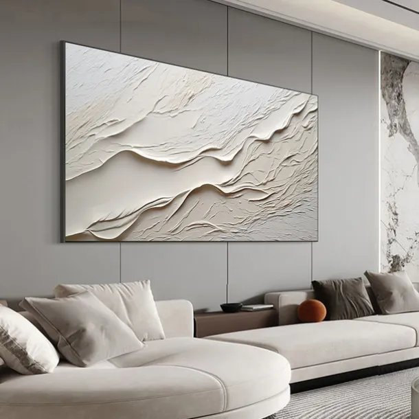 Hand painted Textured White Abstract Sandy Beach Oil Painting on Canvas handmade Original Blue Ocean Painting Custom Art Decor for Living room Wall Decor Wall Art