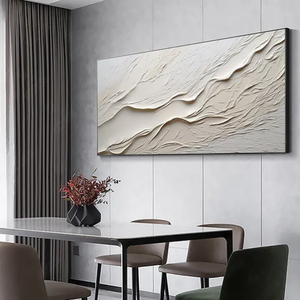 Hand painted Textured White Abstract Sandy Beach Oil Painting on Canvas handmade Original Blue Ocean Painting Custom Art Decor for Living room Wall Decor Wall Art