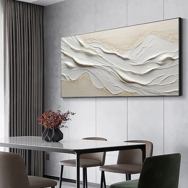 Hand painted Textured White Abstract Sandy Beach Oil Painting on Canvas handmade Original Blue Ocean Painting Custom Art Decor for Living room Wall Decor Wall Art