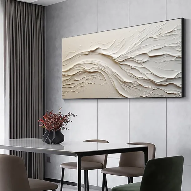 Hand painted Textured White Abstract Sandy Beach Oil Painting on Canvas handmade Original Blue Ocean Painting Custom Art Decor for Living room Wall Decor Wall Art