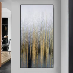 Hand painted Wall Art Canvas Oil Painting - Vertical painting Wall Art Abstract Painting Housewarming Gift - Golden Strokes Artwork Original Painting for living room decoration