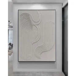 Hand painted White Minimalist Wall Art Plaster Art Matte Textured Wall Art Home Wall Art Structure Abstract Painting 3D Art Home Decoration Frame Ready To Hang Or No Frame