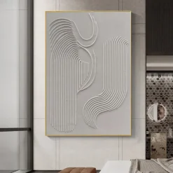 Hand painted White Minimalist Wall Art Plaster Art Matte Textured Wall Art Home Wall Art Structure Abstract Painting 3D Art Home Decoration Frame Ready To Hang Or No Frame