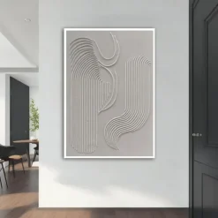 Hand painted White Minimalist Wall Art Plaster Art Matte Textured Wall Art Home Wall Art Structure Abstract Painting 3D Art Home Decoration Frame Ready To Hang Or No Frame