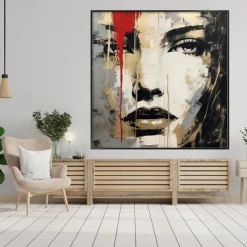 Hand painted Woman Face Red Gray Gold Black oil painting 100% Hand Painted Textured face Painting Acrylic Abstract Oil Painting Wall Decor painting for Living Room Office decoration