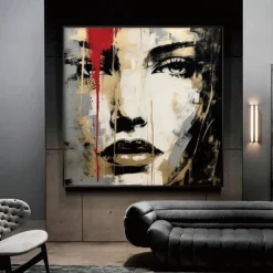 Hand painted Woman Face Red Gray Gold Black oil painting 100% Hand Painted Textured face Painting Acrylic Abstract Oil Painting Wall Decor painting for Living Room Office decoration