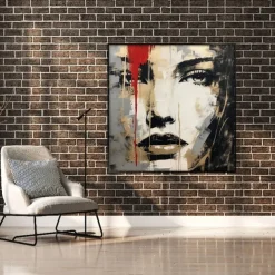 Hand painted Woman Face Red Gray Gold Black oil painting 100% Hand Painted Textured face Painting Acrylic Abstract Oil Painting Wall Decor painting for Living Room Office decoration