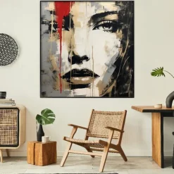 Hand painted Woman Face Red Gray Gold Black oil painting 100% Hand Painted Textured face Painting Acrylic Abstract Oil Painting Wall Decor painting for Living Room Office decoration