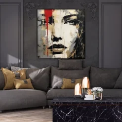Hand painted Woman Face Red Gray Gold Black oil painting 100% Hand Painted Textured face Painting Acrylic Abstract Oil Painting Wall Decor painting for Living Room Office decoration