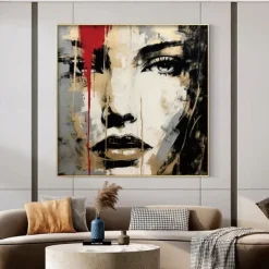 Hand painted Woman Face Red Gray Gold Black oil painting 100% Hand Painted Textured face Painting Acrylic Abstract Oil Painting Wall Decor painting for Living Room Office decoration