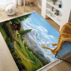 Hand Woven Cotton Linen Floor Mat Carpet Retro Oil Painting Round Bedside Tassel Aubusson Doormat Area Rug Bedroom Decor Bathroom Mat Entrance Rug