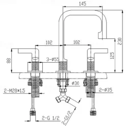 2-Handle Widespread Bathroom Sink Faucet with Faucet Supply Hoses Gold/Gun Metal Grey Basin Faucet Mixer Taps