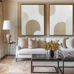 Handmade Beige Arch painting Wall Art Beige 3D Minimalist Texture Painting Beige Minimalist Wall Art A Pair Beige Painting Neutral Canvas Art