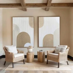 Handmade Beige Arch painting Wall Art Beige 3D Minimalist Texture Painting Beige Minimalist Wall Art A Pair Beige Painting Neutral Canvas Art