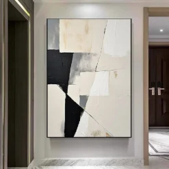 Handmade Beige White Black Minimal Art Beige White Wabi-sabi Wall ArtLarge Beige Abstract Wall ArtBlack Textured Art Oil Painting