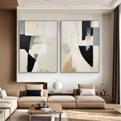 Handmade Beige White Black Minimal Art Beige White Wabi-sabi Wall ArtLarge Beige Abstract Wall ArtBlack Textured Art Oil Painting