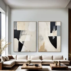 Handmade Beige White Black Minimal Art Beige White Wabi-sabi Wall ArtLarge Beige Abstract Wall ArtBlack Textured Art Oil Painting