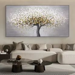 Handmade Canvas Wall Art Living Room Decorative Painting Modern Simple Sofa Background Wall Light Luxury Oil Painting Fortune Tree for Home Decor Rolled Frameless Unstretched Painting
