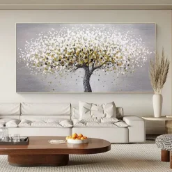 Handmade Canvas Wall Art Living Room Decorative Painting Modern Simple Sofa Background Wall Light Luxury Oil Painting Fortune Tree for Home Decor Rolled Frameless Unstretched Painting
