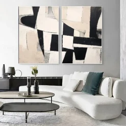 Handmade 3D Black Oil Painting on Canvas Large hand painted Abstract Textured Palette Knife Boho oil painting Wall Art Custom Contemporary Minimalist artwork for Living Room bedroom home Decor