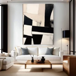 Handmade 3D Black Oil Painting on Canvas Large hand painted Abstract Textured Palette Knife Boho oil painting Wall Art Custom Contemporary Minimalist artwork for Living Room bedroom home Decor