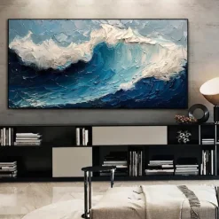 Handmade 3D Ocean oil painting handmade Wall Art Blue Huge Wave Oil Painting On Canvas Handpainted Sea Waves 3D Textured Abstract Painting Beach Landscape Sky oil painting for Living Room bedroom