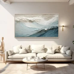 Handmade 3D Ocean oil painting handmade Wall Art Blue Huge Wave Oil Painting On Canvas Handpainted Sea Waves 3D Textured Abstract Painting Beach Landscape Sky oil painting for Living Room bedroom