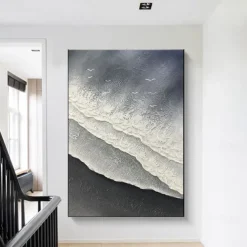 Handmade 3D wave oil painting handmade Wall Art Huge Wave ocean Oil Painting On Canvas Handpainted Sea Waves 3D Textured Abstract Painting Beach Landscape Sky oil painting for Living Room bedroom