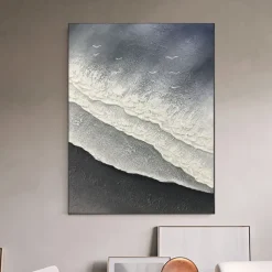 Handmade 3D wave oil painting handmade Wall Art Huge Wave ocean Oil Painting On Canvas Handpainted Sea Waves 3D Textured Abstract Painting Beach Landscape Sky oil painting for Living Room bedroom