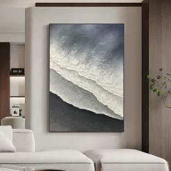 Handmade 3D wave oil painting handmade Wall Art Huge Wave ocean Oil Painting On Canvas Handpainted Sea Waves 3D Textured Abstract Painting Beach Landscape Sky oil painting for Living Room bedroom