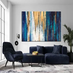 Handmade Gold blue Painting Hand Painted Oil Painting Wall Art Gold Foil Painting on Canvas Large Wall Art Texture contemporary art Home Decoration Rolled Canvas